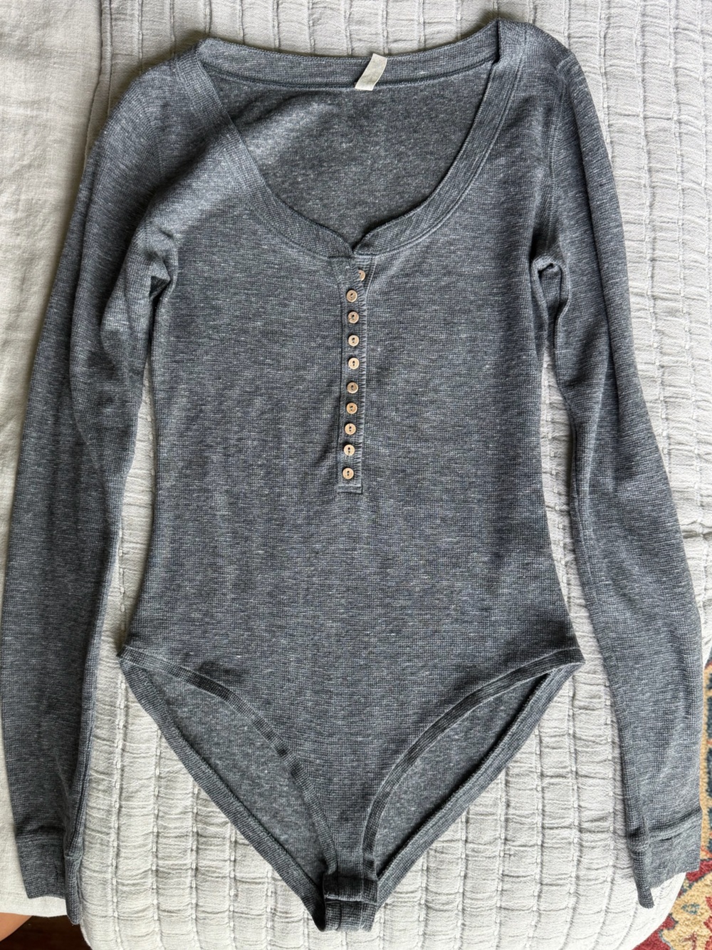 Free People Heather Gray Long-Sleeve Henley Bodysuit